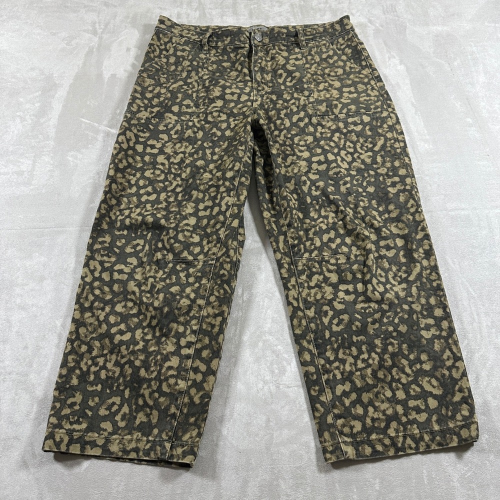 KUT from the Kloth Ashton Barrel Leg Pants Womens 14 Green Leopard Print KB63604